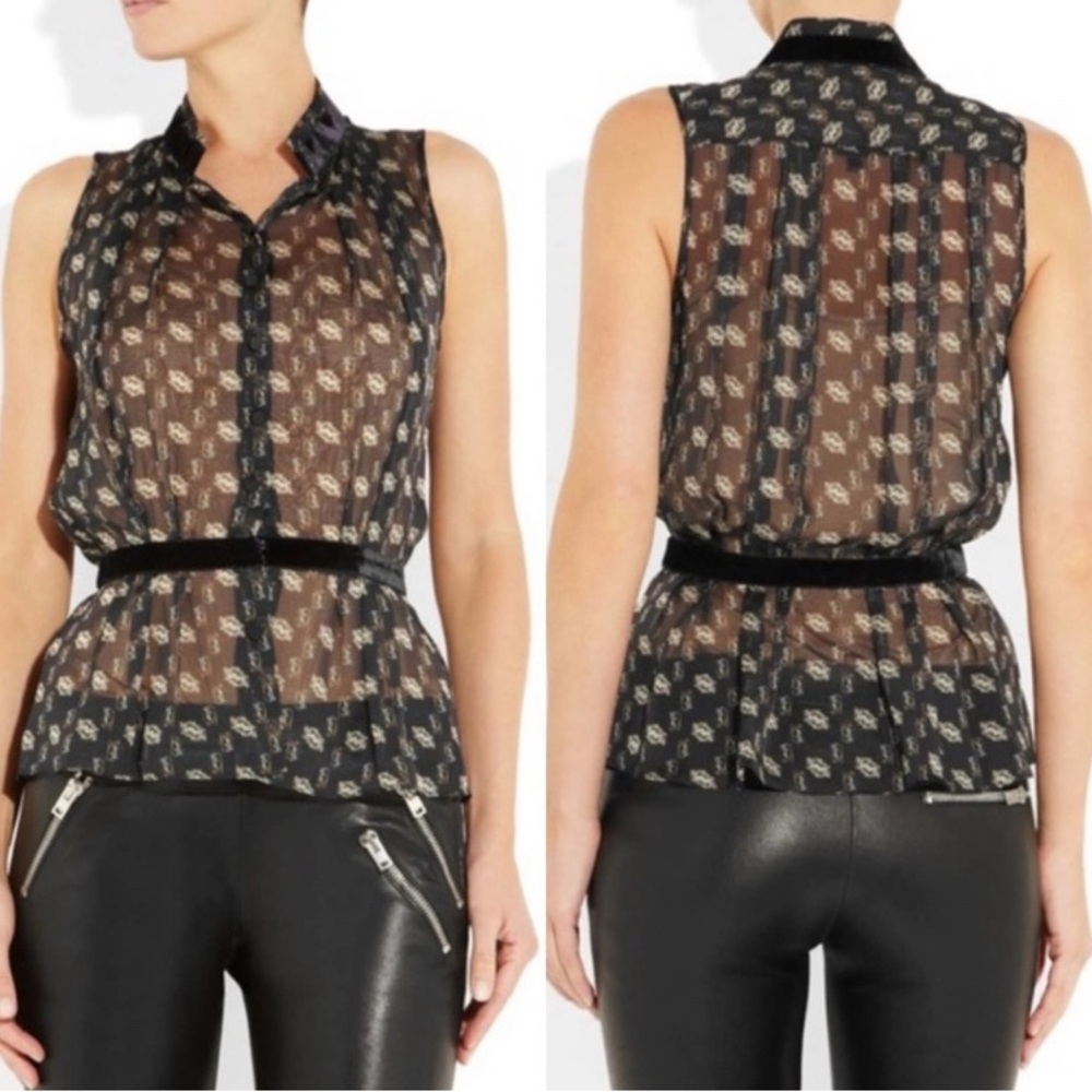 Theyskens' Theory Basha Print Silk Button Blouse M